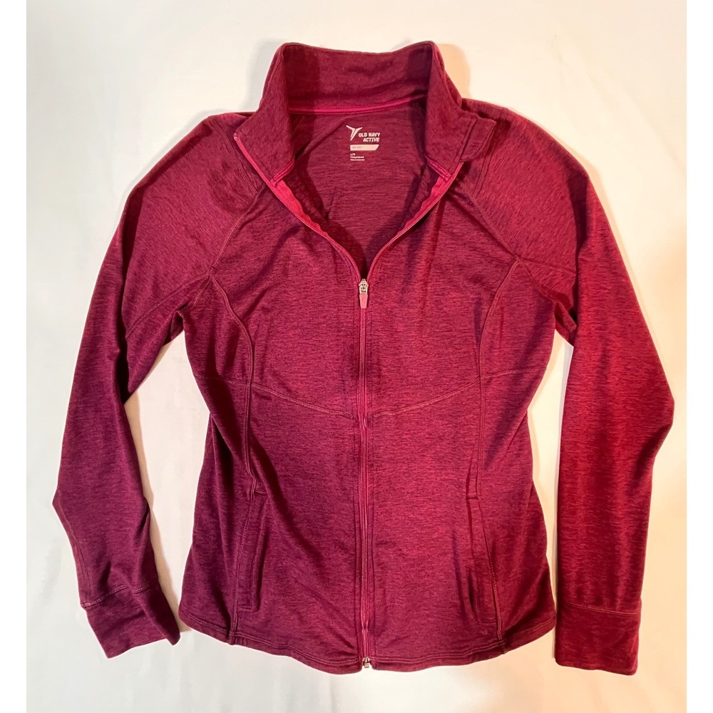 Old Navy Active Go-Dry Full Zip Jacket Heathered Berry Pink Thumbhole Large